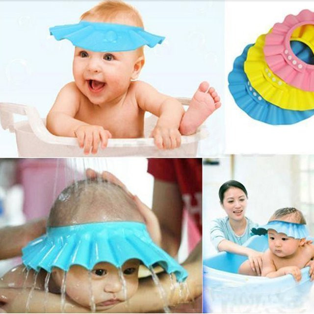 Wasserdichte Baby Duschkappe mit verstellbarem Gehörschutz in Gelb für Kinder und Kleinkinder - Bild 1