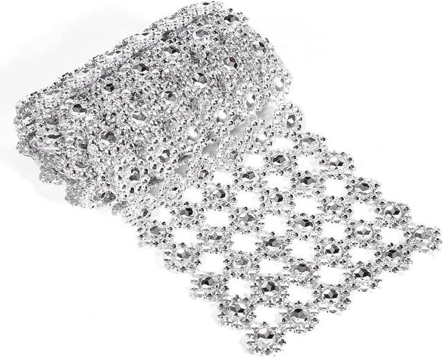 CosyHome Diamant-Mesh-Kettchen in Weiß mit floralem Kristall-Strassband und Glitzer-Effekt, 1 Yard Länge - Bild 1