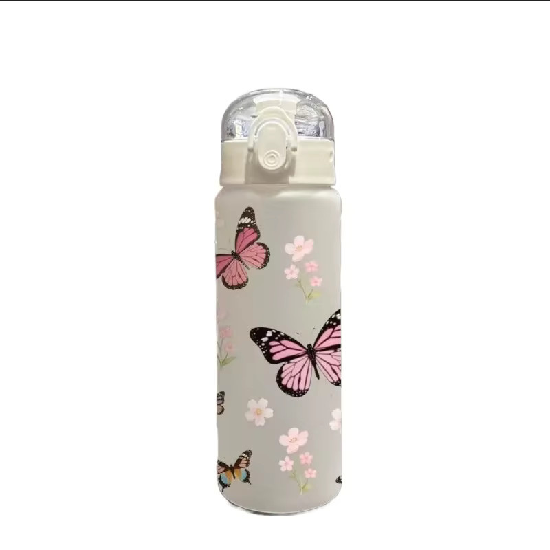 Fantia Schmetterlings-Wasserflasche mit 3D-Druck Allover-Design in Schwarz, 780 ml, BPA-freie Sportflasche mit auslaufsicherem Klappdeckel - Bild 4