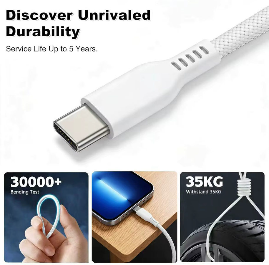3er-Pack USB-C zu USB-C Kabel für schnelles PD-Laden, weiß, Länge: 1,8 m - Bild 3