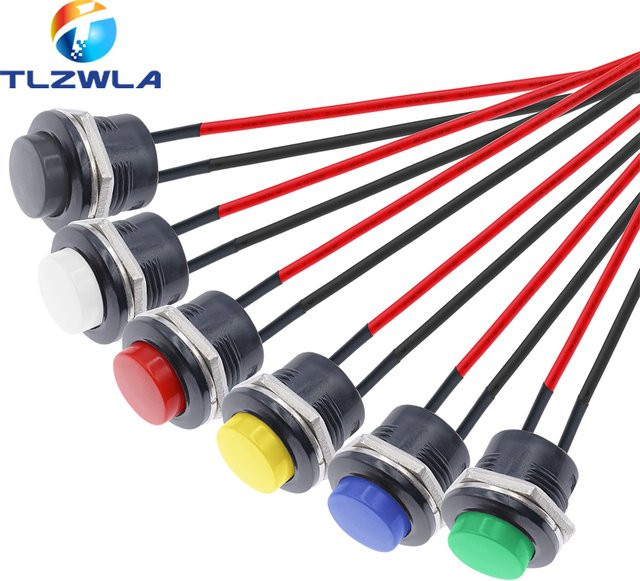 Runder Momentan-Drucktaster R13-507 mit 2 Pins, 16mm, 6A/125VAC 3A/250VAC, kabelgebundener elektrischer Schalter TLZWLA - Bild 1