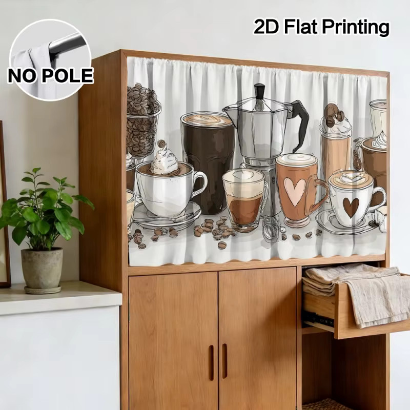 VIKAMA Küchenschrank-Vorhänge mit Kaffeebohnen-Druck, halbtransparente Sichtschutzvorhänge für Unterschränke - Bild 3