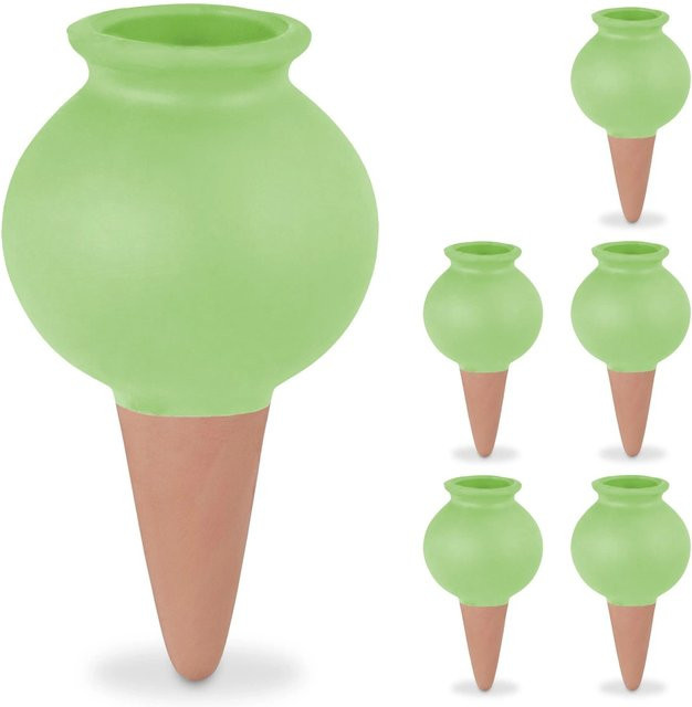 Relaxdays Tonspitzen Bewässerung aus Keramik in Terrakotta und Grün, Volumen: 100 ml - Bild 1