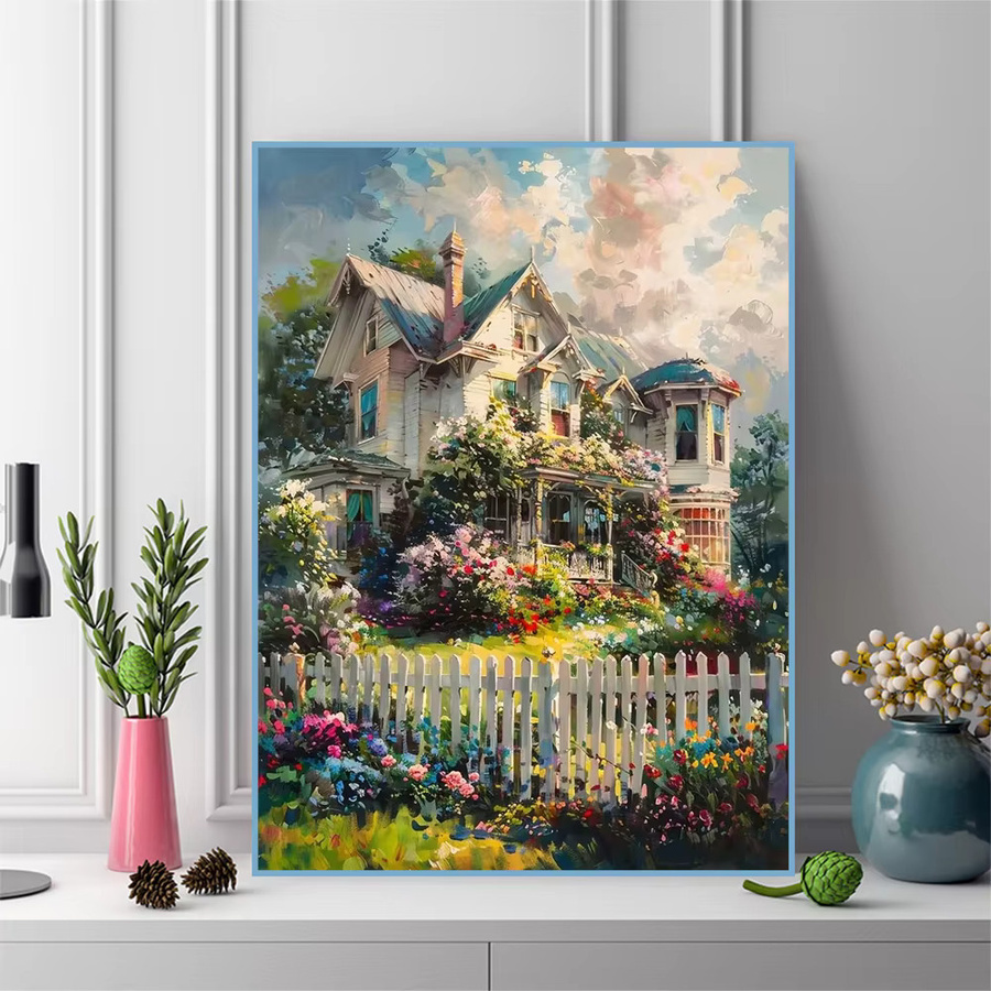 Momoart 5D DIY Diamant-Stickerei Haus-Landschaft mit runden Diamanten, Mehrfarbig, B/H: 30 x 30 cm - Bild 3