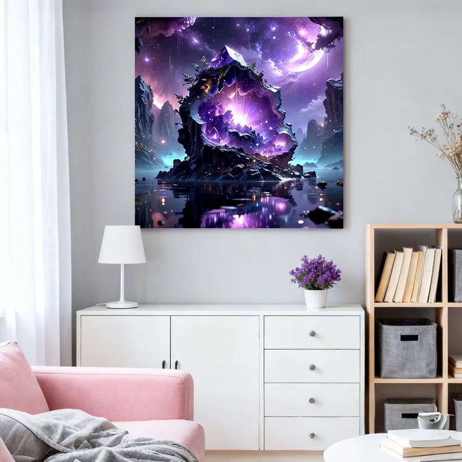 HUACAN Diamant-Stickerei Set Berg-Fantasie-Landschaft mit Strasssteinen, B/H: 20 x 20 cm - Bild 3