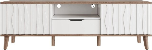 Merax TV-Schrank mit LED und Schiebetür in Weiß, B/T/H: 160 x 40 x 52 cm - Bild 1