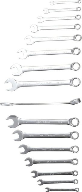 BGS Maul-Ringschlüssel-Satz Zollgrößen SW 1/4 bis 1 1/4 Zoll, 25-teilig, Chrom-Vanadium, Silber - Bild 2