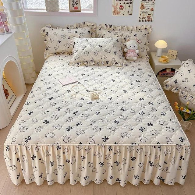 Gesteppter Bettrock mit Gummizug und Blumenmuster von Super Six, Farbe: Weiß, B/T/H: 120 x 200 x 45 cm - Bild 1