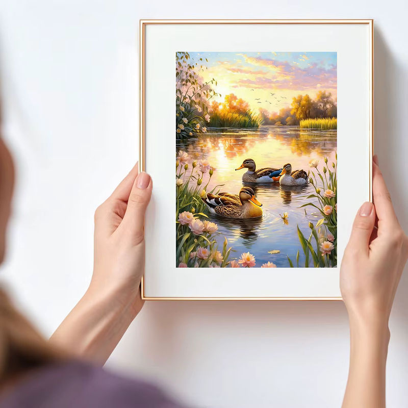 Huacan 5D DIY Diamantmalerei Enten-Teich Tier-Landschaft Mehrfarbig - Bild 3