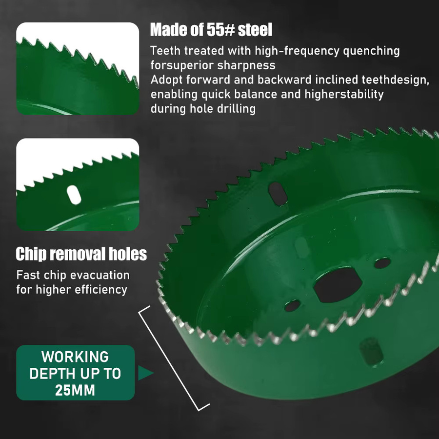 SHENSEN Bi-Metall Holzlochsägen-Set in Grün, 19-127mm Lochsägebohrer für Holz, Gipskarton, PVC und MDF - Bild 3