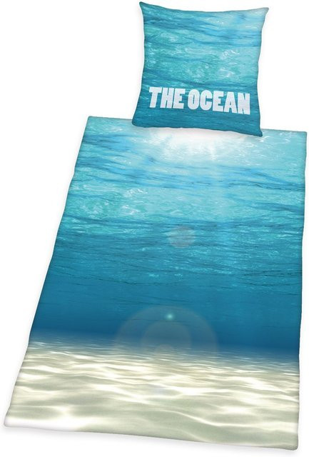 Herding Bettwäsche The Ocean Blau aus Baumwolle mit Kissenbezug und Reversibler Wendebettwäsche, Kissen B/H: 80 x 80 cm, Bettbezug B/H: 135 x 200 cm - Bild 1