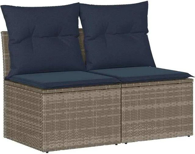 vidaXL 2-teilige Garten-Sofagarnitur aus Polyrattan und Akazie mit Kissen in Grau und Blau - Bild 1