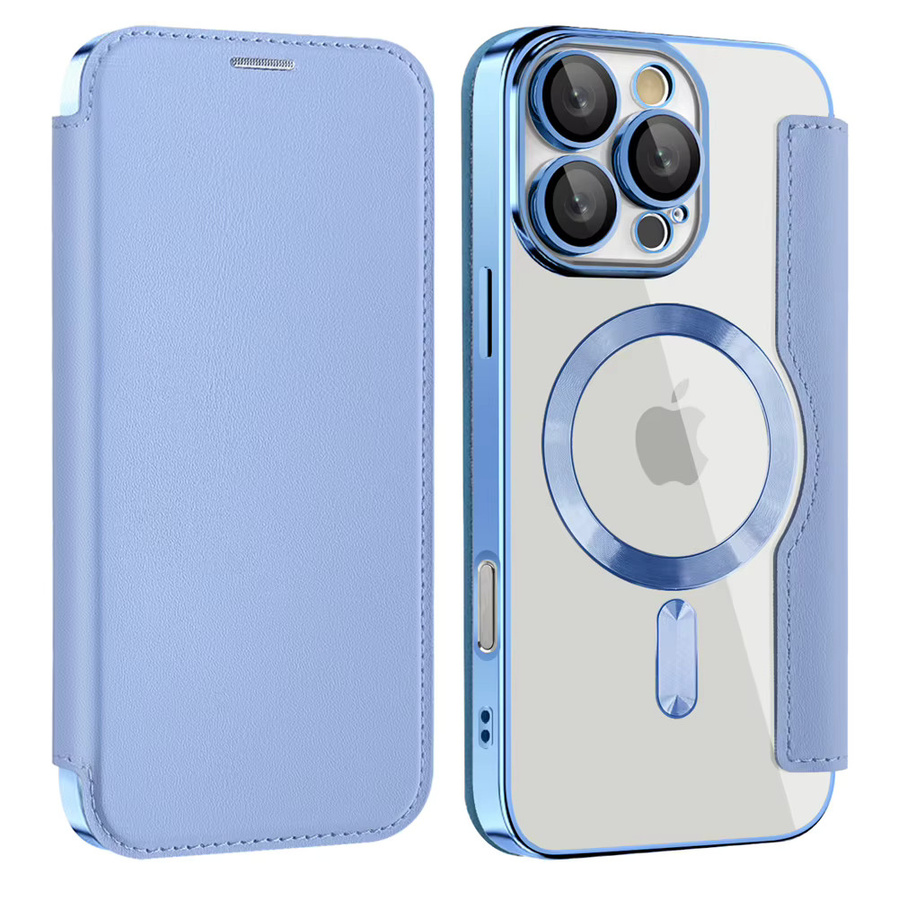 OLPAY Transparente Flip-Leder-Brieftasche mit Magnetverschluss und MagSafe Kartenetui-Hülle für iPhone, Farbe: Transparent/Grün - Bild 1