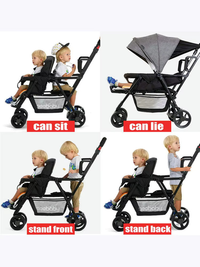 Faltbarer Tandem-Kinderwagen in Grün für Kinder von 2 bis 5 Jahren - Bild 7