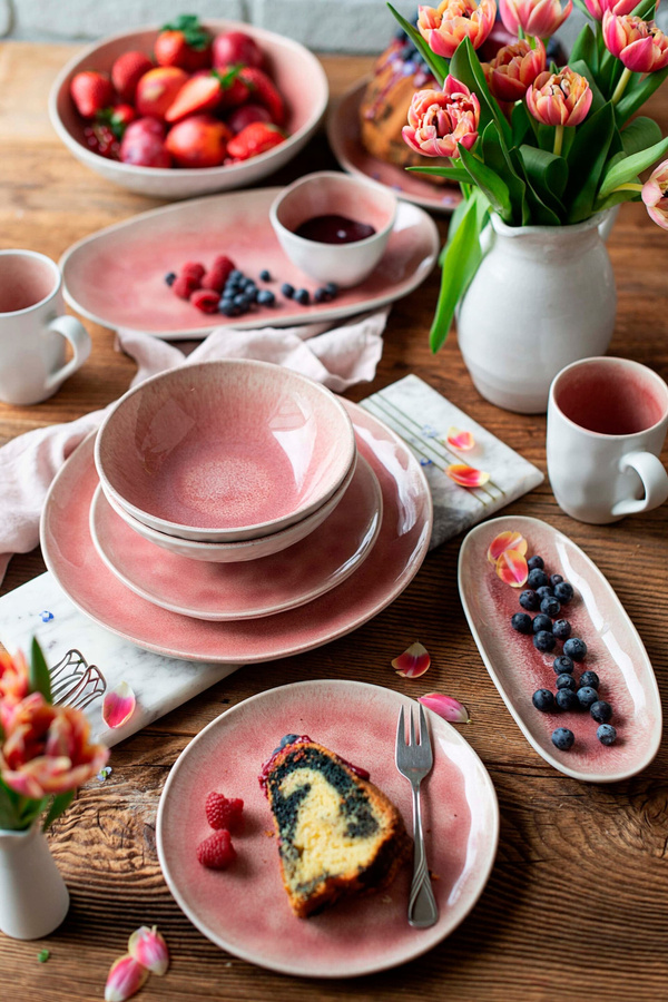 Mäser Servierplatten-Set Frozen aus Steinzeug in White und Pink, oval - Bild 2
