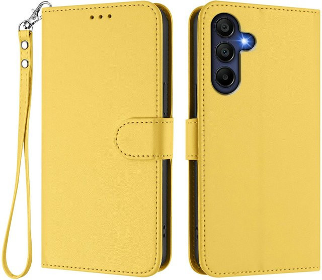 Magnetische Lederhülle mit Klappbrieftasche und Lanyard für Samsung Galaxy A55 A35 A25 A15 A56 A36 A26 A16 A06 A05S A05 4G 5G in Gelb - Bild 1