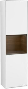 V&B Hochschrank Finion mit Glasfront und LED-Beleuchtung, Farbe Walnuss und Weiß, B: 41,8 cm, H: 151,6 cm - Bild 1