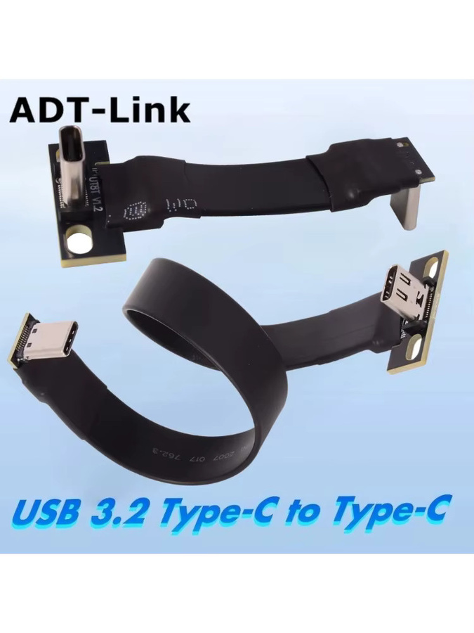 ADT-Link Internes 20-poliges USB 3.2 Typ C Gen 2 Flachbandkabel in Schwarz mit 90-Grad-Winkel für Datenübertragung und Laden - Bild 5