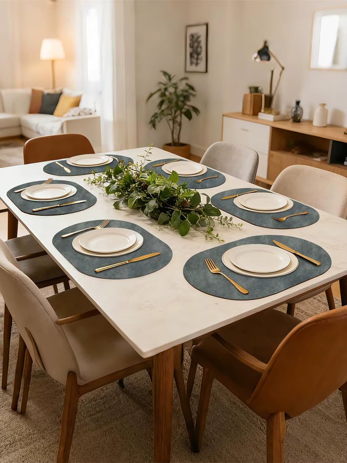 LMETJMA Leder-Tischsets 4er-Set aus Kunstleder, grau, wendbar, hitzebeständig, wasserdicht und rutschfest - Bild 7