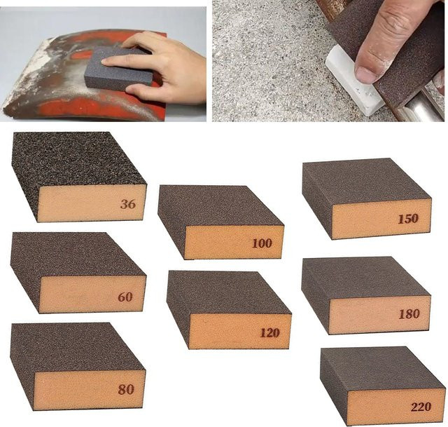 Schleifschwammblock für Holz, Metall und Kunststoff, Körnung 36 bis 220, braun, nass und trocken anwendbar - Bild 1