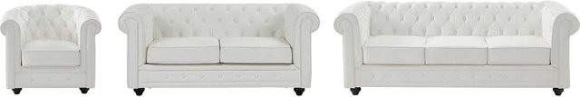 Vente-unique Chesterfield Couchgarnitur in Weiß mit 3-Sitzer-Sofa, 2-Sitzer-Sofa und Sessel, B/T/H: 205 x 165 x 82 cm - Bild 1