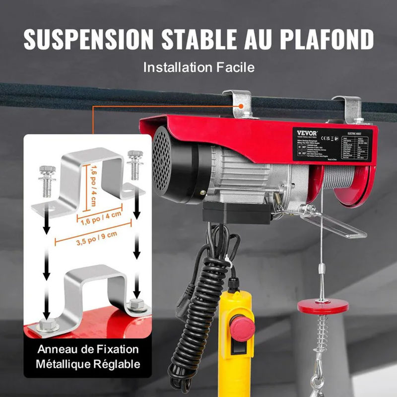 Elektrische Stahlseilwinde Buying Solutions, MB, Rot, 510W 220V, 550 lbs Tragfähigkeit, 12,0 m Hubhöhe mit Kabelfernbedienung - Bild 8