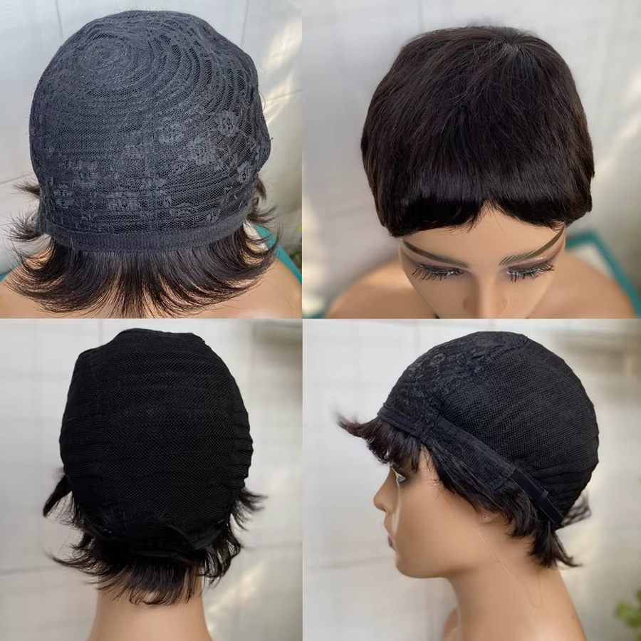 umot Pixie Cut Perücke, Echthaar, Schwarz, Damen - Bild 4