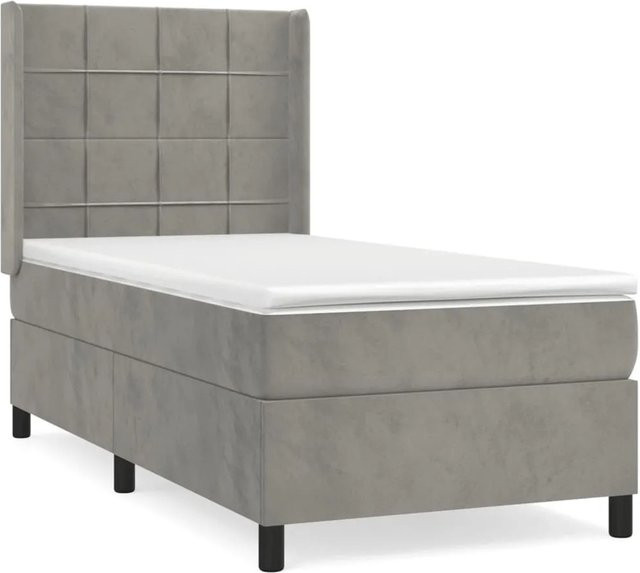 vidaXL Boxspringbett mit Matratze in Hellgrau aus Samt, Hybrid-Design mit Taschenfederkern, B/T: 100 x 200 cm - Bild 1