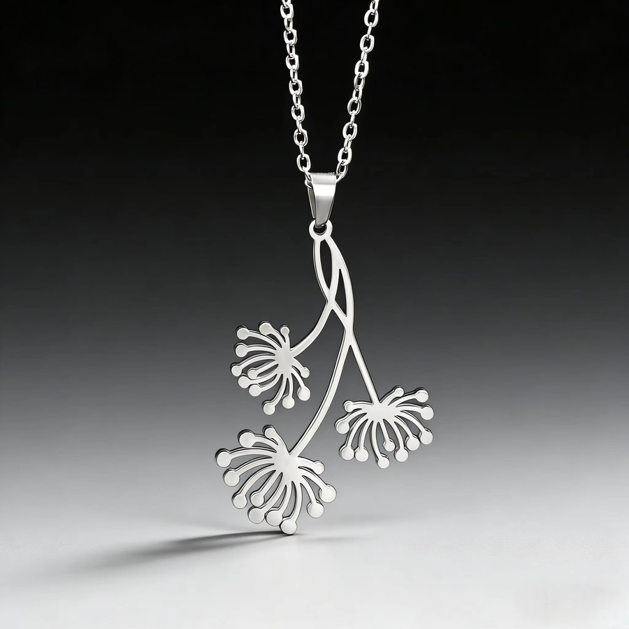 Lemegeton Halskette Löwenzahn-Blumen-Anhänger, Edelstahl, Silber, Damen - Bild 1