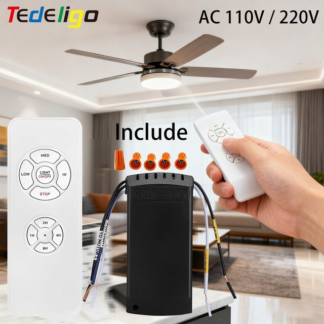 Tedeligo Universal Deckenventilator Fernbedienung Set mit Timer und Windgeschwindigkeitssteuerung in Weiß - Bild 1