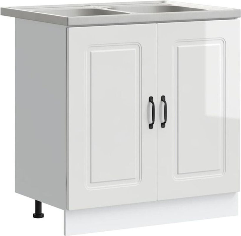 Vidaxl Küchenschrank Kalmar Set aus 2 Stück in Weiß, Spülenschrank aus Holzwerkstoff im modernen Landhausstil, B/T/H: 80 x 46 x 81.5 cm - Bild 1