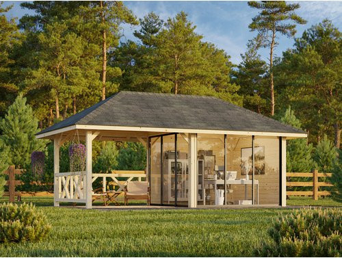 PALMAKO Pavillon Bianca Set 203 Slide aus Fichtenholz in Braun mit transparenter ESG-Verglasung, B/H/T: 588 x 319 x 300 cm - Bild 1