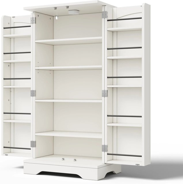 okwish Küchenschrank mit LED-Sensorlicht und verstellbaren Regalböden, Weiß, B/T/H: 60 x 40 x 120 cm - Bild 1