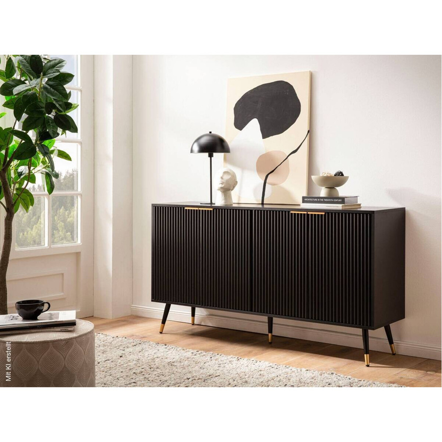 Modernes Sideboard in Schwarz und Gold mit Streifenmuster, B/H/T: 150 x 81 x 39 cm - Bild 3