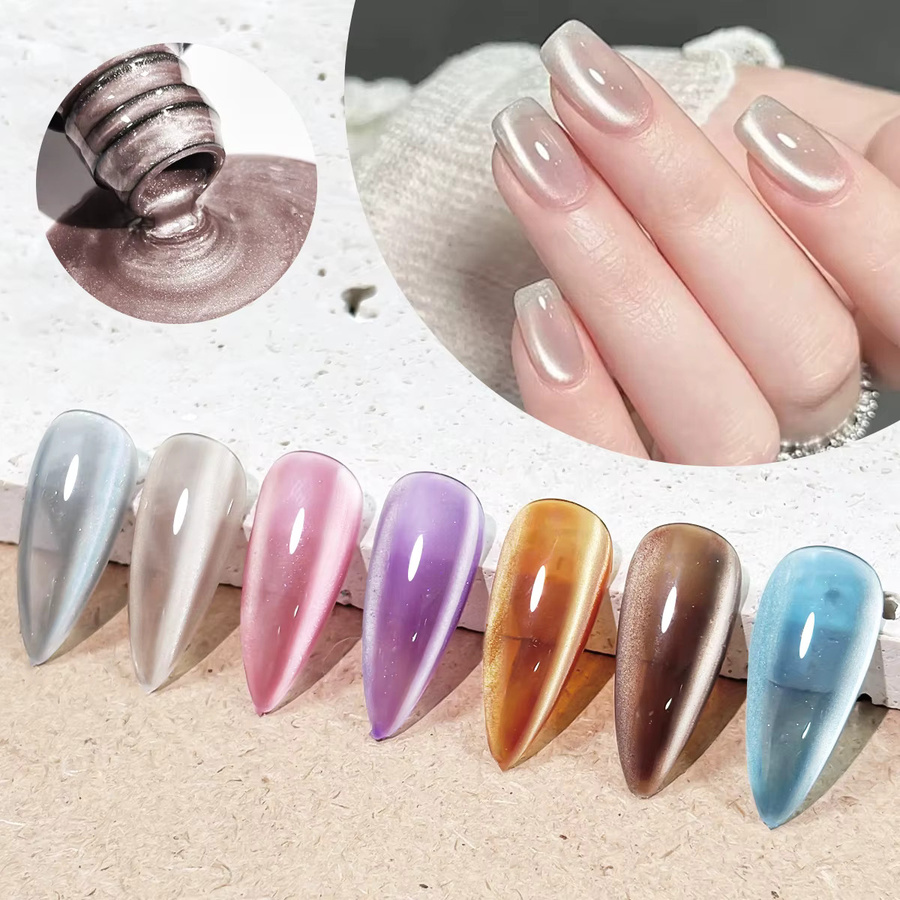 Groillim Katzenaugen-Gel-Nagellack-Set, 6 Farben, Himmelblau, Glänzend - Bild 3
