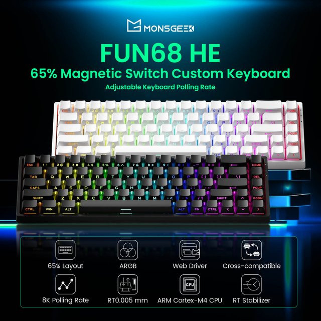 Akko MonsGeek FUN68 HE Magnetische Gaming-Tastatur 65% mit Hall-Effekt und ARGB in Weiß - Bild 1