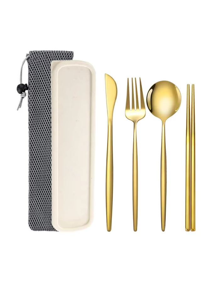 6-teiliges Reisebesteck-Set aus Edelstahl von uniturcky mit Etui, poliert, Silber oder Gold - Bild 5
