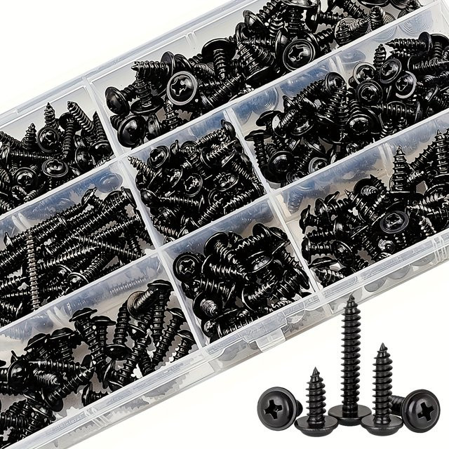 Zimir Selbstschneidendes Schraubenset aus schwarzem Kohlenstoffstahl für Holzmöbel, 250/340-teilig, Flachkopf mit Kreuzschlitz, Größen M3/M4/M3.5/M5 - Bild 1