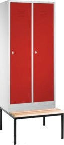 C+P Umkleidespind Classic mit Sitzbank, 2 Abteile, Front Rubinrot, Korpus Lichtgrau, H x B x T: 209 x 81 x 50/81,5 cm - Bild 1
