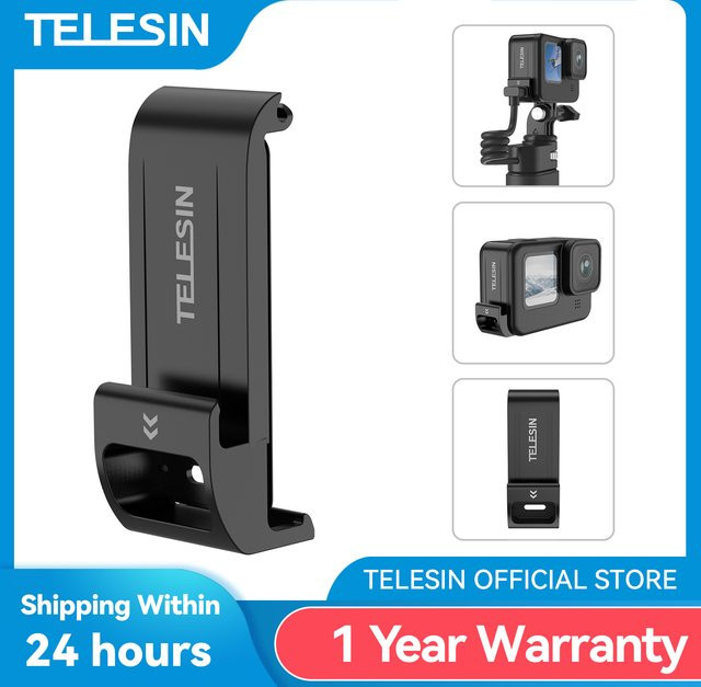 TELESIN Wasserdichte Seitenabdeckung mit USB-C Ladeanschluss für GoPro Hero 9, 10, 11 und 12 in Schwarz - Bild 1