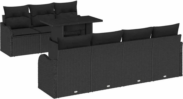 vidaXL Garten-Sofa-Set aus Poly-Rattan mit Kissen, 8-teilig, Schwarz - Bild 1