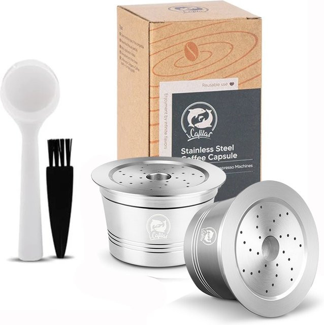 iCafilas Wiederverwendbare Kaffeekapsel aus Edelstahl mit Tamper-Löffel für Caffitaly und Tchibo Cafissimo, Silber - Bild 1