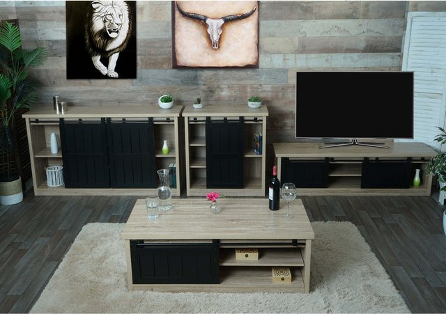 Wohnzimmerset MCW-K75 im Industrial Design mit TV-Rack, Sideboard, Kommode und Couchtisch in Naturfarben - Bild 1
