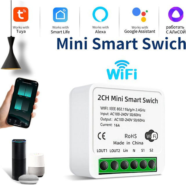 Tuya WiFi Smart Switch 1/2-Kanal Relais-Schalter in Weiß mit Alexa und Google Assistant Sprachsteuerung über Smart Life App - Bild 1
