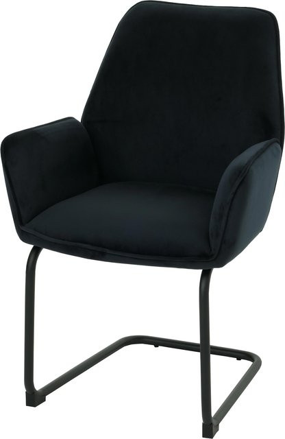 MCW Freischwinger G67 Esszimmerstuhl mit Armlehnen aus Stoff in Anthrazit-Blau - Bild 1