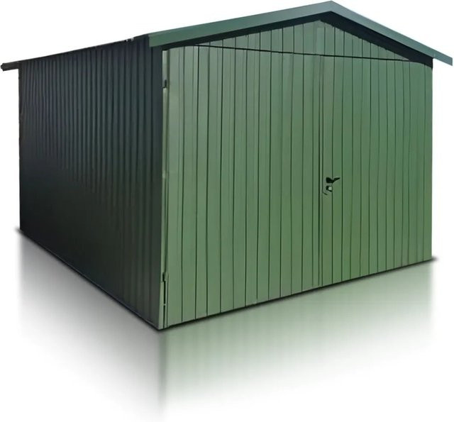 Liderstal Einzelgarage Standard aus Blech mit Satteldach und Doppelflügeltor in Grün, B/T: 300 x 300 cm - Bild 1