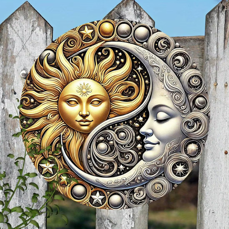 HELLOYOUNG Metallwandkunst Sonne und Mond in Gold und Multicolour, Himmlisches Design aus Metall für Garten und Zuhause, Rund und Abstrakt - Bild 3