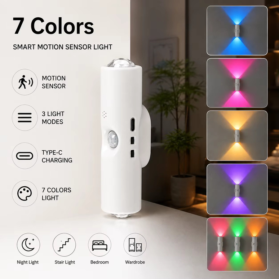 Pzsunly RGB LED Nachtleuchte mit Bewegungssensor, USB aufladbar und magnetisch, dimmbar, Weiß - Bild 7