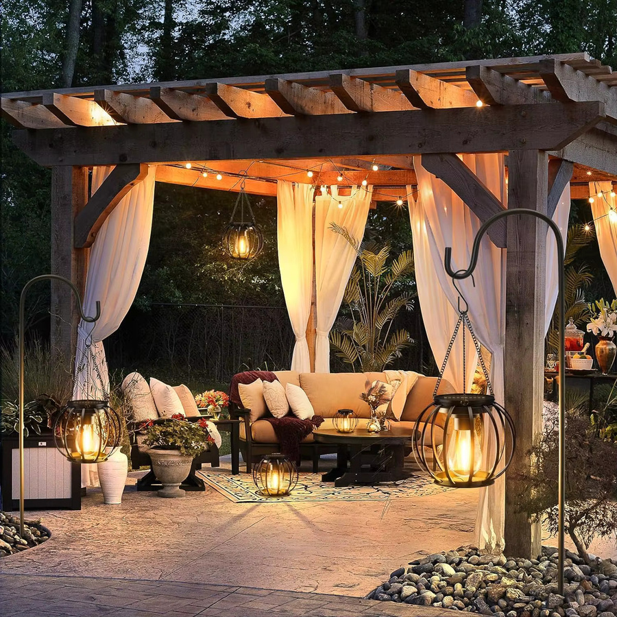 Leclstar Solar-Gartenlaterne aus Metall in Schwarz mit warmweißem LED-Licht, wasserdichte Solarleuchte mit Bewegungssensor und Haken für Garten und Balkon - Bild 4