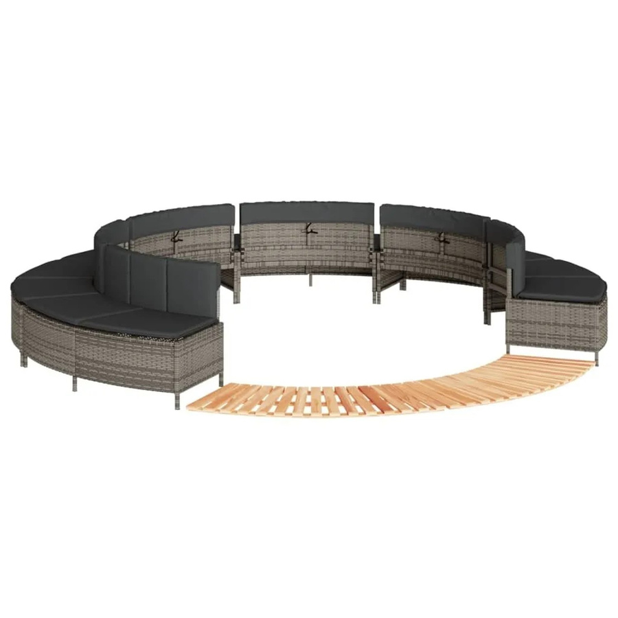 vidaXL Whirlpool-Umrandung aus grauem Poly-Rattan und geöltem Akazienmassivholz - Bild 2